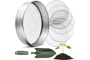 HappySeed Tamis de Jardin Rond 30 cm avec 5 Tamis interchangeables - Tamis à Compost en Acier Inoxydable pour la Terre, Le Compost, Les graines - Pelle de Jardin Incluse