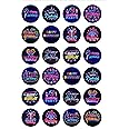 24 Precut Round Neon Signs Themed Happy Birthday Edible Wafer paper Cake Toppers Decorations - Boy or Girl