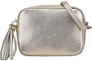 SH Leder Torba na ramię z prawdziwej skóry średnia mała torebka wieczorowa Clutch Crossbody Bag Messenger torebka z zamkiem błyskawicznym 21 x 15 cm Chiara G209, złoto, S