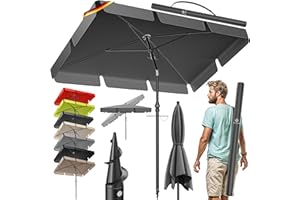 KESSER® Sonnenschirm Rechteckig | Gartenschirm Terrassenschirm Sonnenschutz 200x125cm für Balkon Garten Terrasse | Neigungswinkel und Höhe verstellbar inkl. 2in1 Abdeckung & Tragetasche Anthrazit