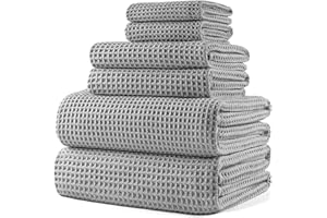 Polyte - Juego de Toallas de baño de Microfibra antipelusa - Secado rápido - Punto gofrado - Grande: 152,4 x 76,2 cm - Pack de 6