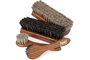 DIE SCHUHANZIEHER Biped Set de 4 cepillos para Zapatos Classic con Mango de Haya – 2 para aplicar betún + 2 para abrillantar con Crin de Caballo – Completo Kit de Cuidado del Calzado en Caja Regalo z2487