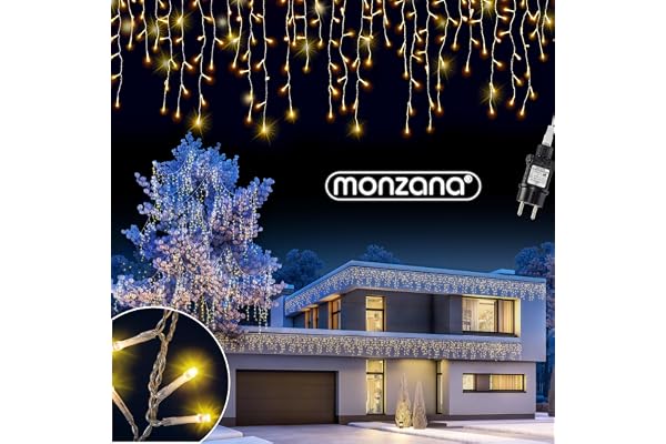 Monzana Guirlande lumineuse 200 LED 10m illumination Blanc chaud décoration noël éclairage cascade intérieur extérieur