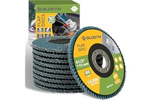 BLOSTM Dischi Lamellari 115 mm - 10 Dischi per Smerigliatrice, Zircone Disco Lamellare Grana 80 per Levigare, Rimuovere la Ruggine e Rimuovere la Vernice - 10 Pezzi