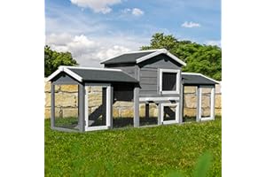 MY ANIMAL Miweba MyAnimal Hasenstall MH-03 XXL | 226x53x85 cm - Kaninchenstall mit Freilaufgehege - Hasenkäfig - Kleintierkäfig - Holz imprägniert - Kaninchenkäfig Winterfest - Käfig - Hasenhaus (Grau/Weiß)