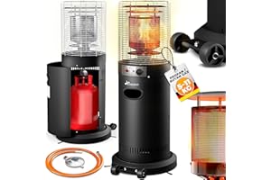 TRESKO® Heizstrahler Gas 11 kW mit Rollen | Outdoor Terrassenheizer für 5 & 11 kg Gasflaschen | Gasheizstrahler für Terrasse, Balkon & Garten | Gasheizer Heizpilz mit Schlauch & Regler (Schwarz)