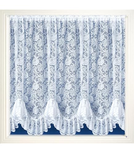 White Floral Lace Net Curtain – Sold By The Meter – Ready For Your Window