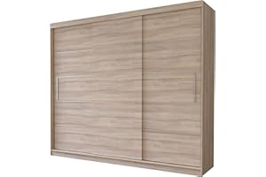 Fabryka Mebli Idźczak Schwebetürenschrank Alba 250, Schiebetürenschrank, Kleiderschrank mit Kleiderstange und Einlegeboden, Schlafzimmerschrank, Schiebetüren, Modern Design (Sonoma/Sonoma)