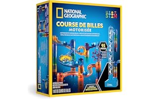 BLUE MARBLE Circuito de Canicas NATIONAL GEOGRAPHIC con Ascensor Motorizado – Kit de 95 Piezas con Espiral Elevadora, 20 Canicas, Bolsa y Más, Máquina de Movimiento Perpetuo, Juguete de Física para Niños