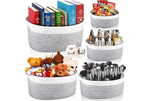 POWZOO 5er Set Dekorativer Aufbewahrungskorb,Korb Geflochten,Körbe Aufbewahrung Baumwollseil,stapelbare multifunktionelle Organizer Körbe,für Kinderzimmer Wickeltisch Wohnzimmer Bad(Weiß und Grau)
