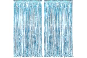 duoyif Rideau Métallique De Frange Brillant Rideaux De Frange Métallique Rideaux De Paillettes Brillant Métallique Rideau Shimmer pour Anniversaires Fêtes Mariages (1 x 2,5 m) 2 Pcs (Blue)