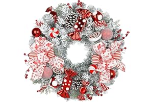 ‎BRIFUL Weihnachtskranz Türkranz für Weihnachten - Rosa-Rot Adventskranz mit Weihnachtskugeln, Beeren, Tannenzapfen und Schleife, Dekokranz Weihnachtsdeko Tischkranz, Ø 60CM