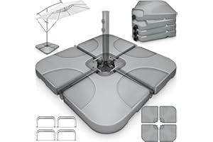 tillvex® Soporte para sombrilla de 60 litros / 80 kg – 4 piezas para sombrilla de poste, incluye conectores metálicos | Peso de la sombrilla rellenable con agua o arena | Soporte para sombrilla de