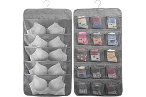 MaoXinTek Hanging Storage Organiser for Socks Underwear Bra Ties, Wardrobe Closet Hanger Shelves Organizer Bag, 20 Pockets Double-Sided Space-Saving Wall Door Divider Holder