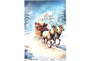 Josys Bastelmärchen Reispapier A4 Strohseide Weihnachten Rentiere Weihnachtsmann Schlitten RE3862