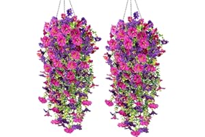 LUCKYCAO 4 Stück Kunstblumen Hängend,Künstliche Hängepflanzen 76CM Petunien Hängend Künstliche Blumen Wie Echt Outdoor Kunstpflanzen Wetterfest UV-beständig für Außen Innen Balkon Terrasse Garden Dekoration