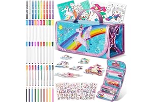 Auney Malset für Kinder 3 4 5 6-9 Jahre,Malkoffer für Kinder,Federmäppchen Mädchen Schreibset Inklusive Glitzerstifte,Filzstifte,Buntstifte,Malstifte und Gel Stift,Einhorn Geschenke für Mädchen