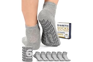 Pembrook 6 Pairs Diabetic Ankle Socks for Men & Women with Grips - 12 Colors Neuropathy Socks for Men | Non Slip Edema Socks
