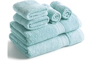 Sweet Needle Juego de Toallas de 6 Piezas 2 Toallas de Baño, 2 Toallas de Mano y 2 Toallitas - Algodón - Calidad Hotelera, Súper Suave y Altamente Absorbente de Secado Rápido (Azul Claro)