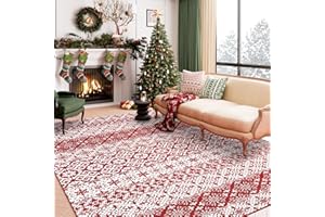 PureCozy Tappeto Natalizio 120x170cm Salotto Camera da Letto Rosso Antiscivolo Lavabile Tappeti Natalizi Cervo Neve Tappetto Per Albero di Natale Grande Pelo Corto Morbido Carpet