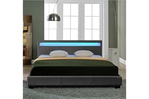 Corium Textil Doppelbett mit LED-Beleuchtung Polsterbett 140x200cm Bettgestell mit Lattenrost Stoff Bett