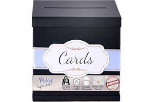 Merry Expressions Black Wedding Card Box for Party, Wedding, Birthday, Graduation, 25 x25 cm - Large Post Box for Cards & Memories - Wedding Gift Card Box with White & Gold Satin Ribbon & Cards Label