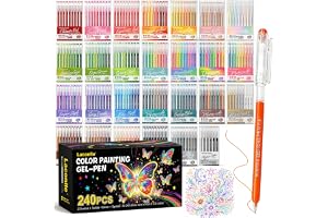 Laconile 240 Gelpennor för Vuxna – 0,6 mm Fin Spets för Målarböcker, Ritning, Scrapbooking, Skrivande och Bullet Journal – 234 Färger (231 + 3 Vita/3 Silver/3