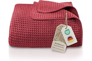 LAYNENBURG Koc bawełniany klasy premium, 150 x 200 cm, Öko-TEX 100, mieszanka bawełny, koc do przytulania, jako koc do mieszkania, na sofę, koc na kanapę, przytulny, ciepły, z bawełny (bordowy)