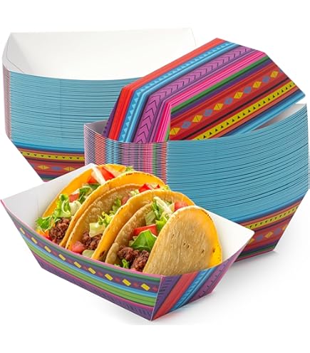 30 Pack Fiesta Mexican Paper Food Trays, Colorful Serape Stripe Design