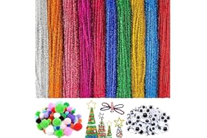 Barlone 280 Stück Pfeifenputzer zum Basteln Glitzer Set, 200 Pfeifenputzer Glitzer Chenilledraht Bunt Pfeifenreiniger zum Basteln mit 80 Pfeifenputzer Zubehör Plüschbälle und Augen, für DIY Projekte