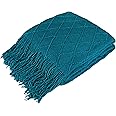 PAVILIA Teal Blue Knit Throw Blanket Couch, Soft Knitted Boho Blanket, Farmhouse Home Decor Woven Throw, Cozy Decorative Afghan Bed Sofa, Outdoor Summer Fall Gift, Lightweight, Turquoise Blue, 50x60
