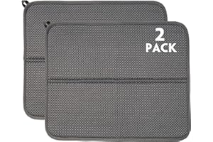 RECYCO Microfiber Dish Drying Mat for Kitchen Counter 44x36cm, 2 Pack, Ultra Absorbent Dish Drainer Rack Pad for Countertop (Grey)