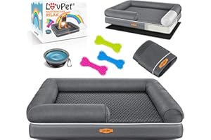 Lovpet® Ortopedyczne legowisko dla psa, poduszka dla psa, kosz relaksacyjny, w zestawie miska + 3 kości do żucia, sofa dla małych, średnich i dużych psów, poszewka zdejmowana i nadająca się do prania