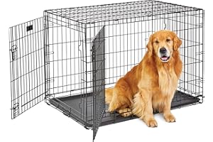 MidWest Homes for Pets Newly Enhanced Life Stages Double Door Large Folding Metal 107 cm (42-Inch) Long Dog Crate w/Divider Panel, Floor Protecting Feet, Leak-Proof Dog Pan, Black, 1642DDU