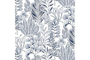 Fiula Papier Peint Autocollant 41CMx3M Film Adhésif Pour Meubles Papier Peint Tropical Bleu Et Blanc Film Mural En Vinyle Imperméable Pour Salon, Chambre à Coucher