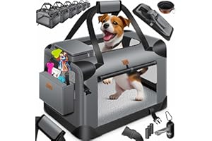 LOVPET® Torba na zakupy dla psów - składane pudełko dla psów w zestawie torba do przenoszenia i miska - psy i koty - domek do transportu zwierząt domowych, antracytowy, XL