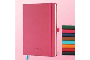 IN-LUXPRO Agenda 2026: Agenda Semainier A5 Moyen 21,9x16,4 cm, Planificateur hebdomadaire & journalier relié, 12 mois Jan–Déc, papier 100GSM, couverture cuir PU Rose rouge