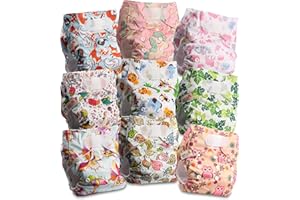 LITTLES & BLOOMZ Littles and Bloomz Baby Reusable Pocket Nappy Cloth Diaper, Standard Hook-Loop, 9 Nappies, FLV2-0908