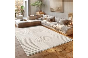 ‎HOMEBYHOME HomebyHome Kurzflor Teppich 160 x 230 cm Creme - Hoch-Tief 3D Effekt, Waschbar, Flauschig und Extra Weich - Skandinavisch Boho Muster für Wohnzimmer, Schlafzimmer, Esszimmer und Küche