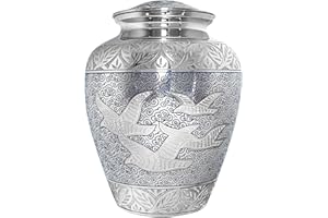 Trupoint Memorials Cremation Urns for Human Ashes - Decorative Urns for Female and Male Human Ashes, Funeral Urns for Women and Men - Silver Birds, Extra Large