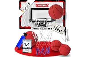 ‎VALENESS VALENESS® Mini Basketballkorb Indoor [für Tür & Wandmontage] - Kleiner Basketball Korb mit Dunk-Funktion, 4 Bällen, Pumpe & Befestigungszubehör - für Kinder & Erwachsene