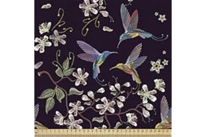 ABAKUHAUS flor de cerezo Tela por Metro, colibríes, Decorativa para Tapicería y Textiles del Hogar, 1M (148x100cm), Multicolor