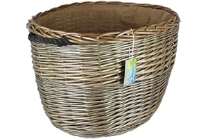 THE PESCARA COLLECTION Oval Grey & Antiqued Wicker log baskets. Hessian lined. Wood & kindling storage for home hearths and fireplace. Large wood burner bin (Rope Handle, 60 cm)