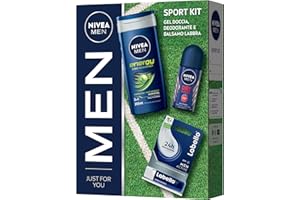 NIVEA MEN Sport Kit Cofanetto Regalo Uomo, Confezione Regalo Uomo con Doccia Shampoo Energy 250ml, Deodorante Dry-Impact 50ml, Burrocacao Labello Active for Men 4.8g