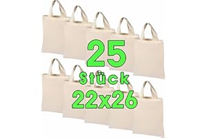 ELES VIDA 25 pieza 22 x 26 cm Funda de algodón natural unbedruckt Corto Asa - Plástico Funda, Bolsa, Bolsa, Hipster, Vegan textil Bolsa con Certificación ÖKOTEX lana Imprimir 140 g/m² Premium