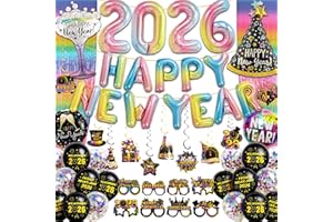 Tasoraor Silvester Deko 2026 Party Set - 57 Stück Neujahr Dekoration Ballons Happy New Year Folienballon und Foto Requisiten, Silvesterdeko Glitzer Vorhänge für Silvesterparty (Regenbogen)