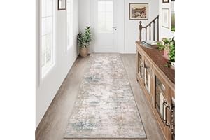 HUGEAR Tappeto Corridoio Lungo Beige Blu Tappeti 60x240cm Lavabile in Lavatrice Antiscivolo Moderno Astratto Naturale Carpet Cucina Cameretta Scendiletto Camera da Letto Ufficio Pelo Corto