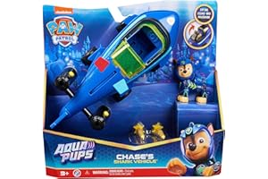 PAT' PATROUILLE AQUA PUPS - Voiture + Figurine Chase - Voiture Pat Patrouille Chase - Figurine à Collectionner - Thème Mer Et Aventures Sous-Marines - Paw Patrol - Jouet Enfant 3 Ans +