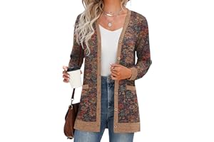 GRECERELLE Damski kardigan z długim rękawem otwarty przód kardigan zapinany na guziki dekolt w serek prążkowany dzianina lekka odzież wierzchnia z kieszenią