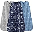 Unnivoll Baby Sleeping Bag 0.5 Tog 6-12 Months Summer Sleep Sack 3 Pack 100% Cotton Baby Sleep Bag Wearable Blanket for Newborn Infant Gray Blue Planet